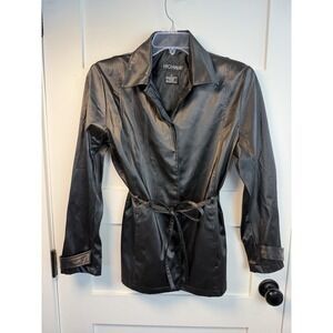 Highway Black Women's M Jacket Coat Raincoat Tie Waist Lightweight Shiny Collar